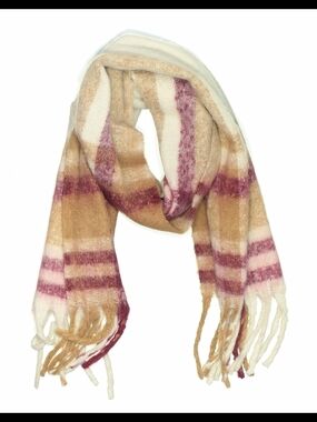 Pia Rossini Soft Striped Fringe Scarf/Wrap- Cream, Beige & Pink